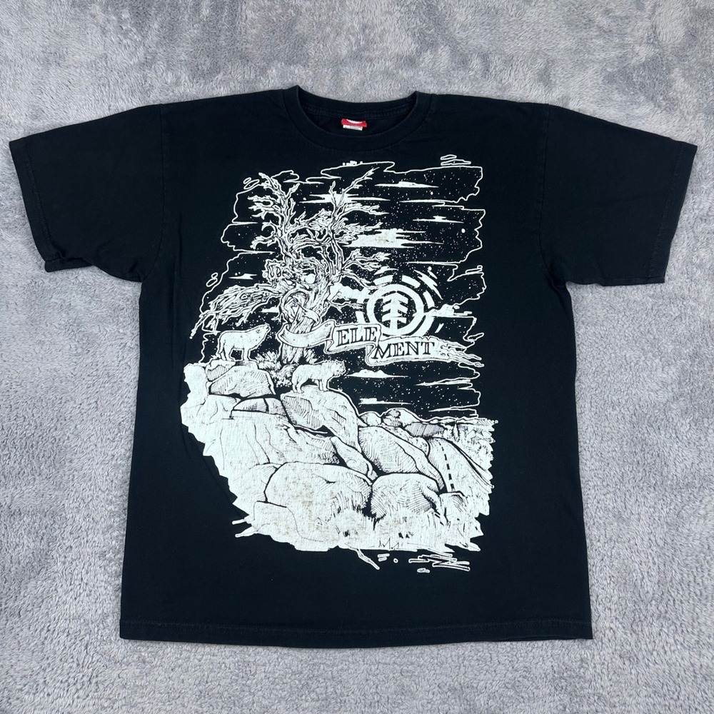 Element T-Shirt Men Large Black Graphic Print Nature Wolf Skateboarding USA Made